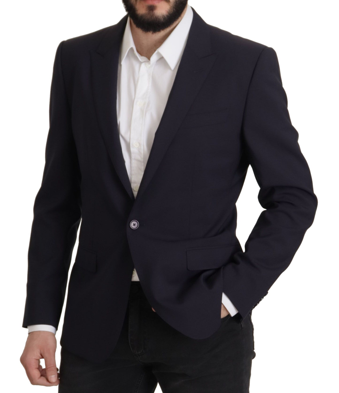 Κομψό Μείγμα Ναυτικού Μαλλιού Slim Blazer