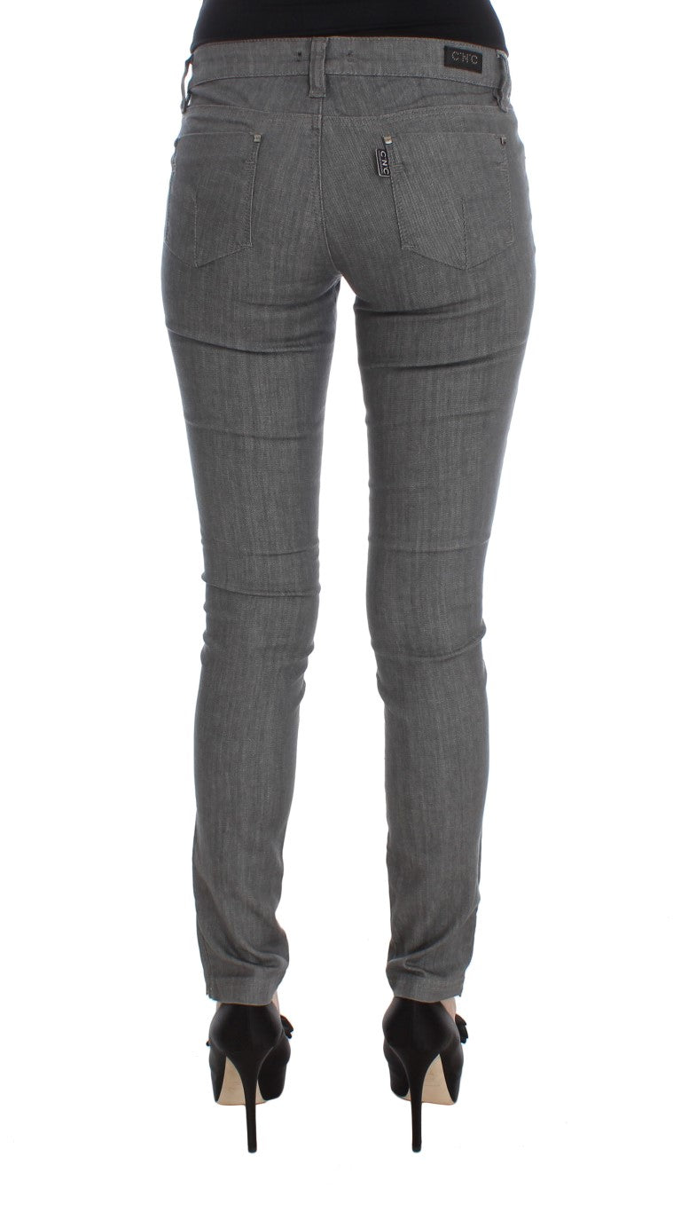 Chic Grey Slim-Fit Designer Jeans