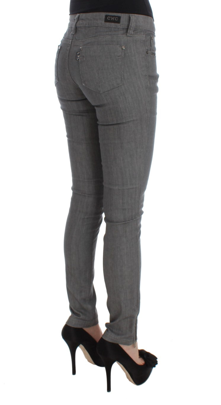 Chic Grey Slim-Fit Designer Jeans