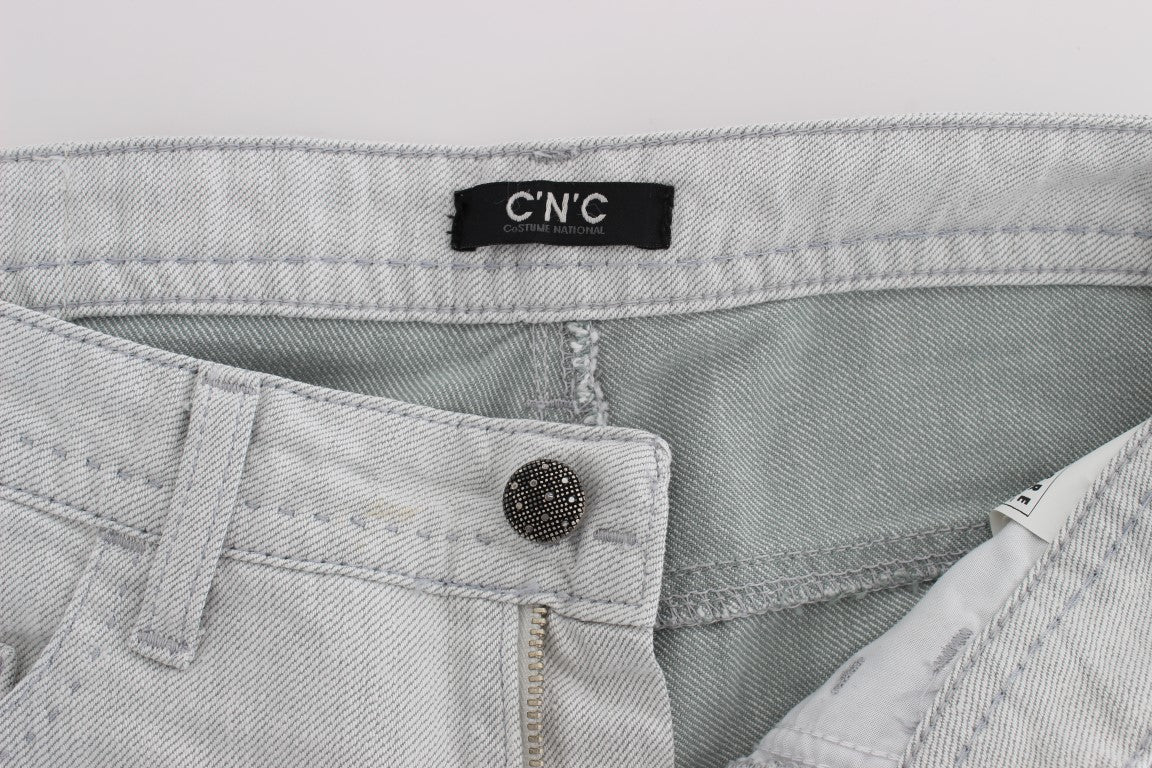 Chic Grey Slim Fit Designer Jeans