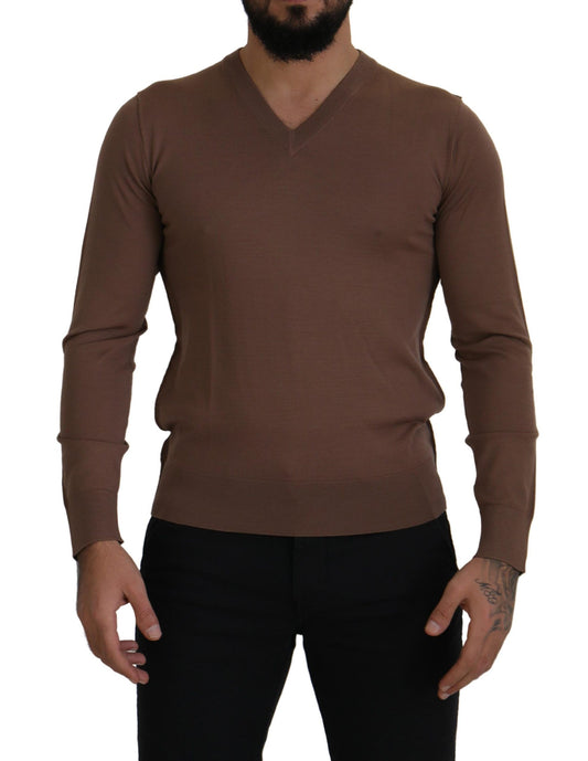 Elegant Virgin Wool V-Neck Pullover Sweater