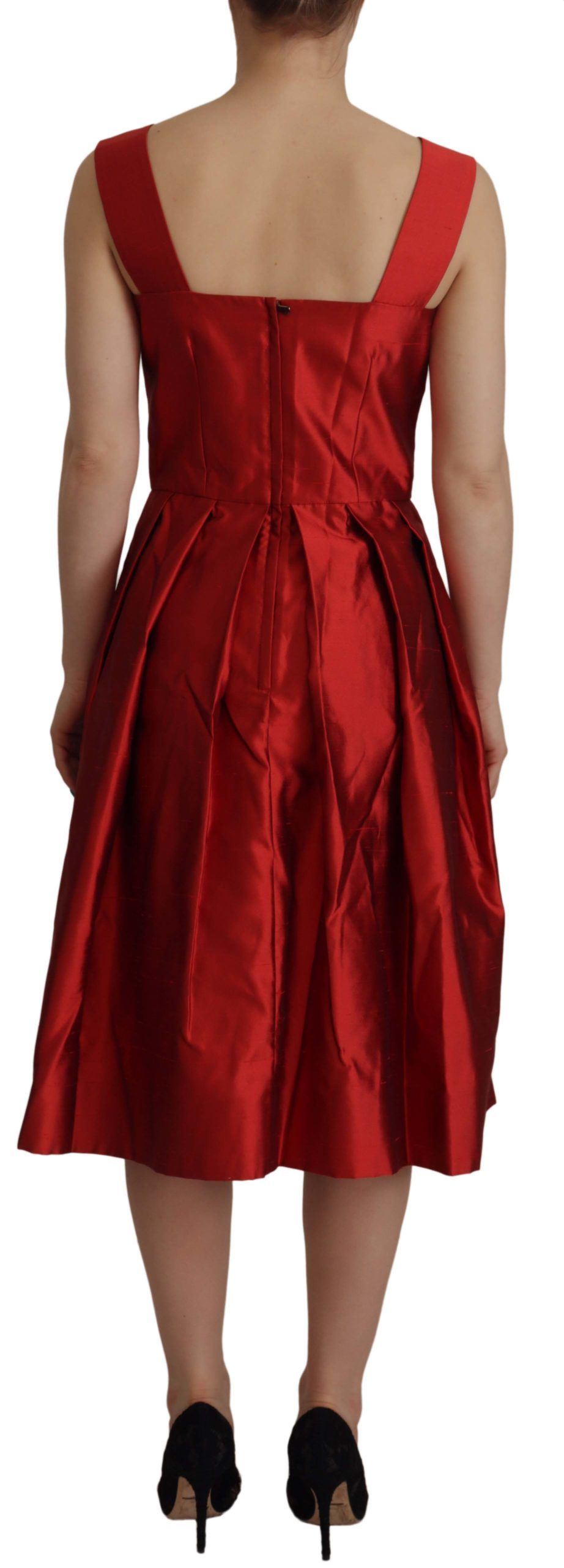 Radiant Red Silk A-Line Midi Dress