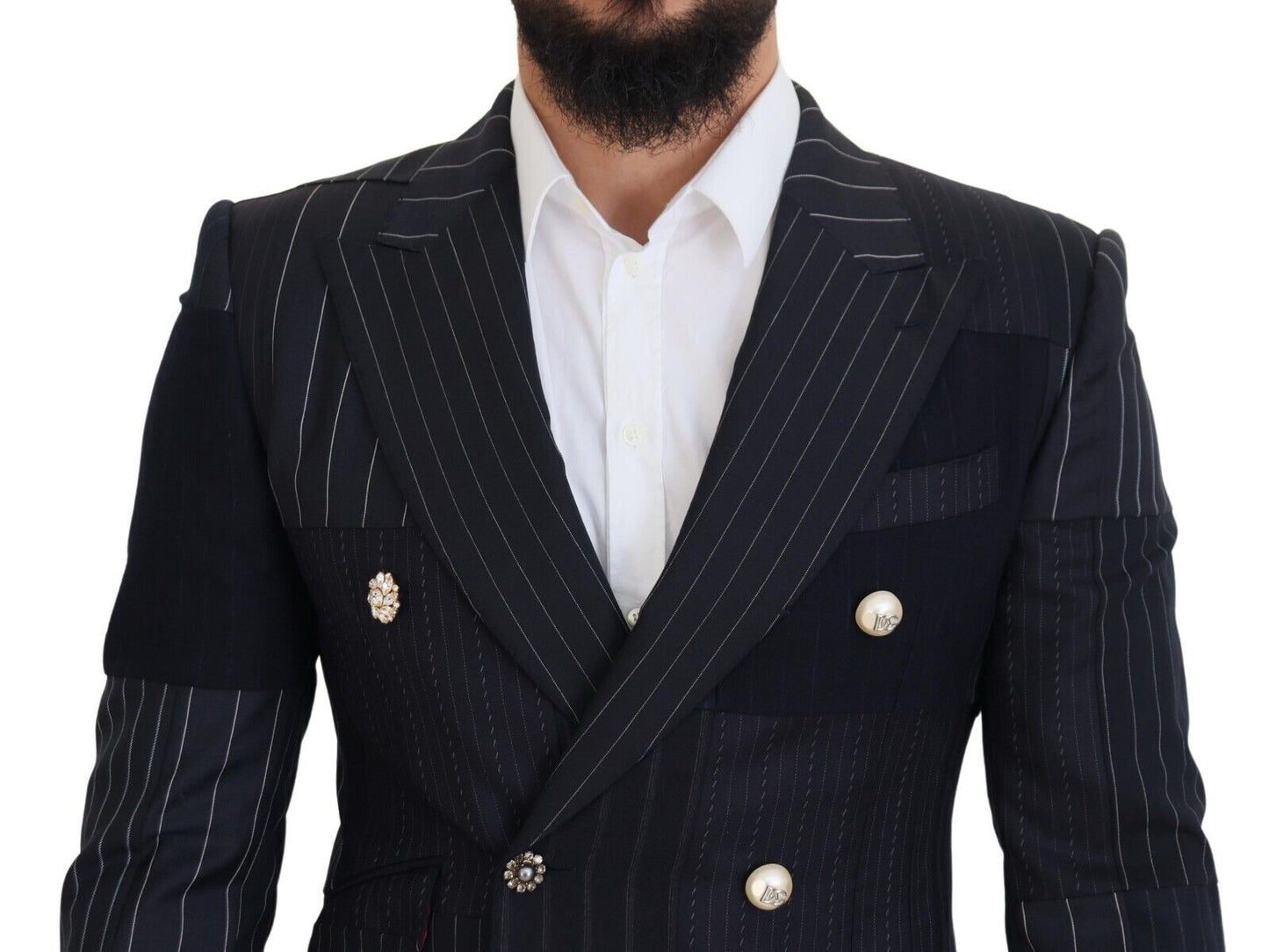 Μπλε μπλέ με διπλό στήθος Slim Fit Blazer