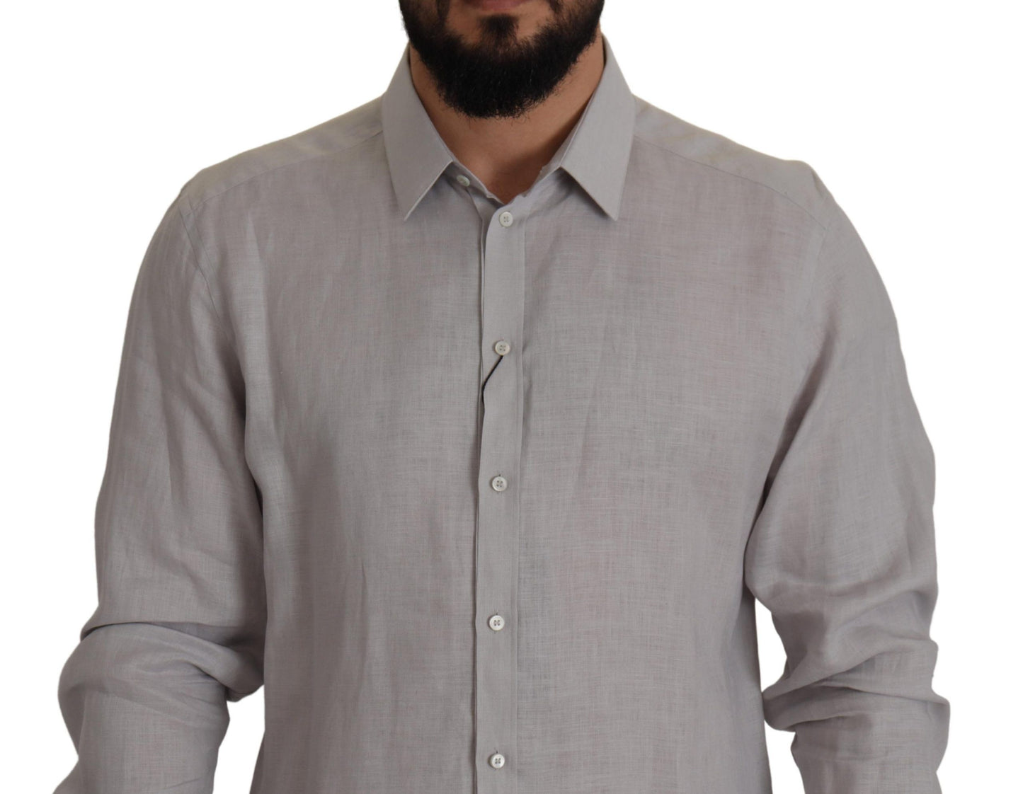 Elegant Grey Slim Fit Linen Shirt