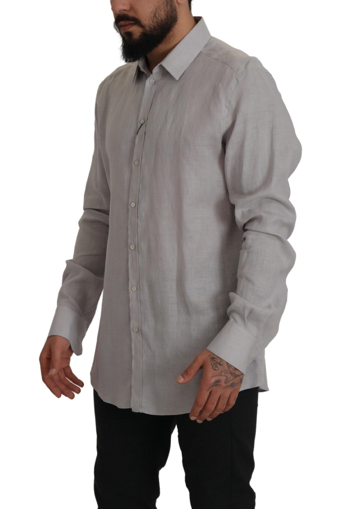 Elegant Grey Slim Fit Linen Shirt