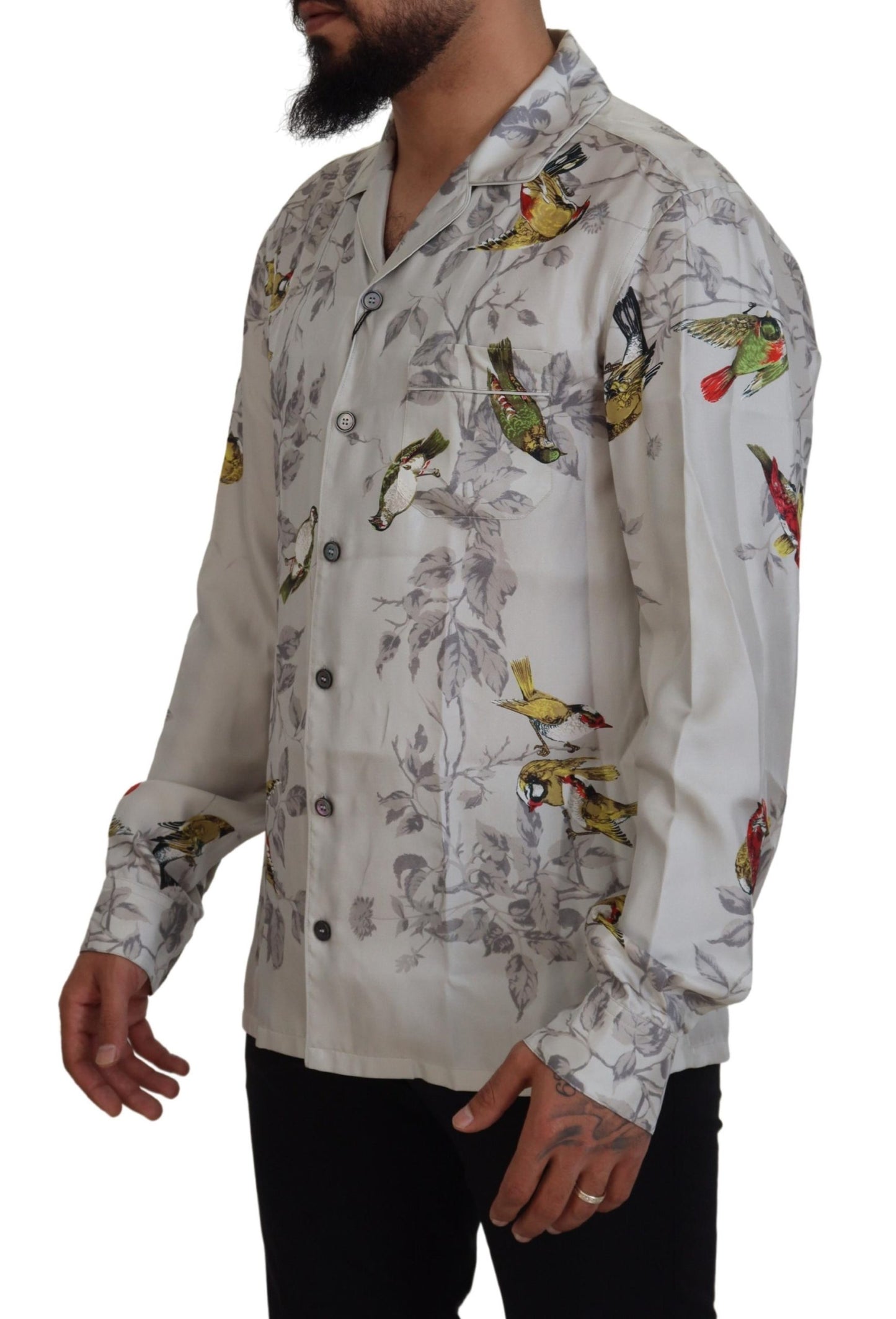 Κομψό Silk Bird Print Casual πουκάμισο