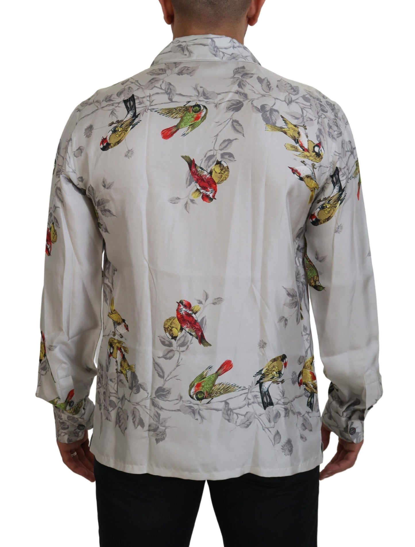 Κομψό Silk Bird Print Casual πουκάμισο