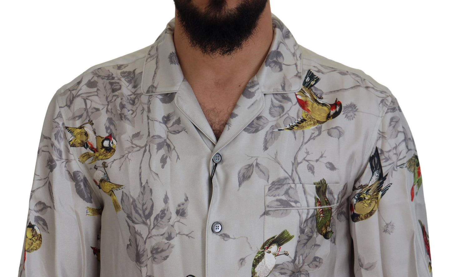 Κομψό Silk Bird Print Casual πουκάμισο