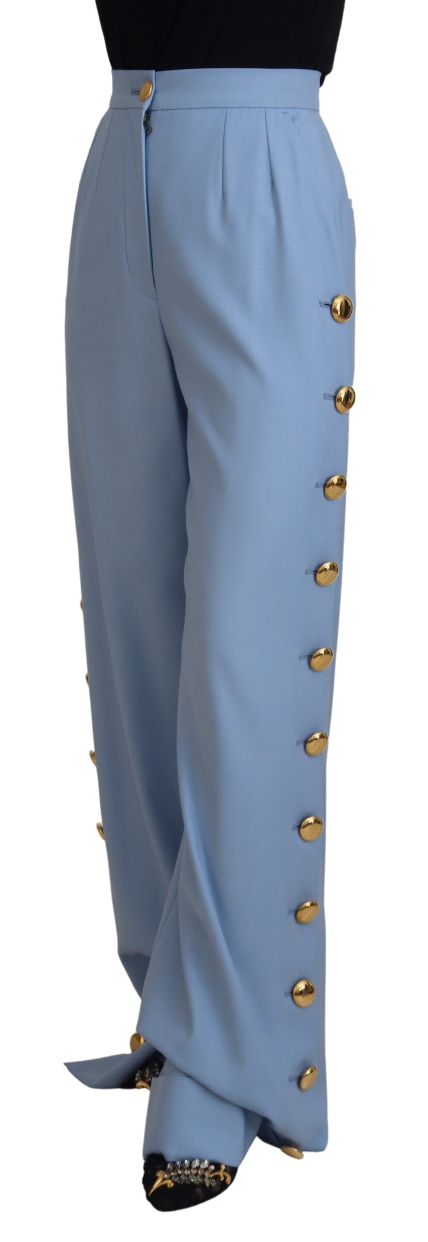 Elegant Light Blue Wool-Silk Blend Pants