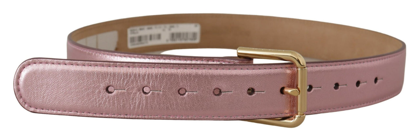 Elegant Metallic Pink Leather Belt