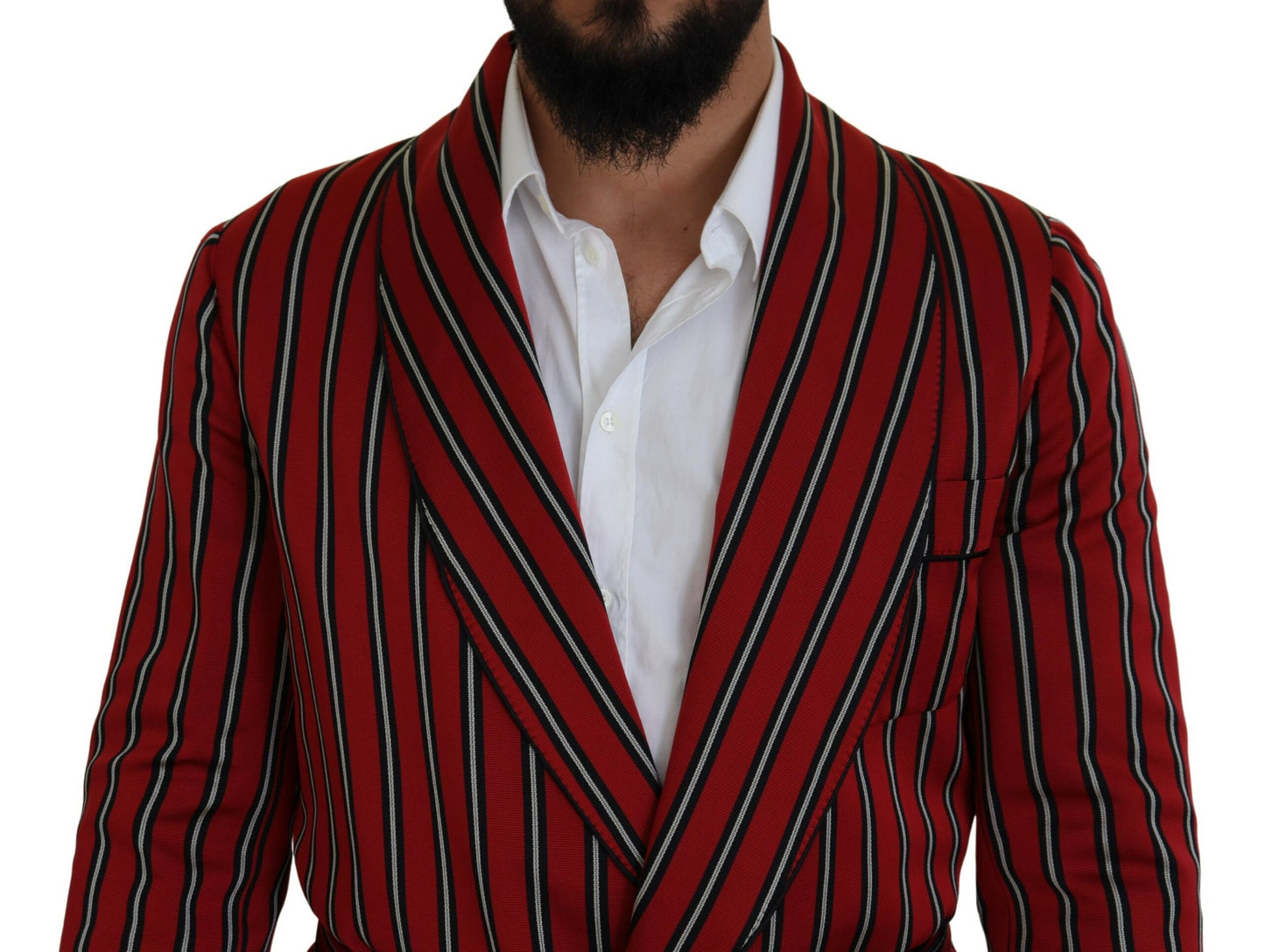 Elegant Red Striped Long Robe Luxury Wear