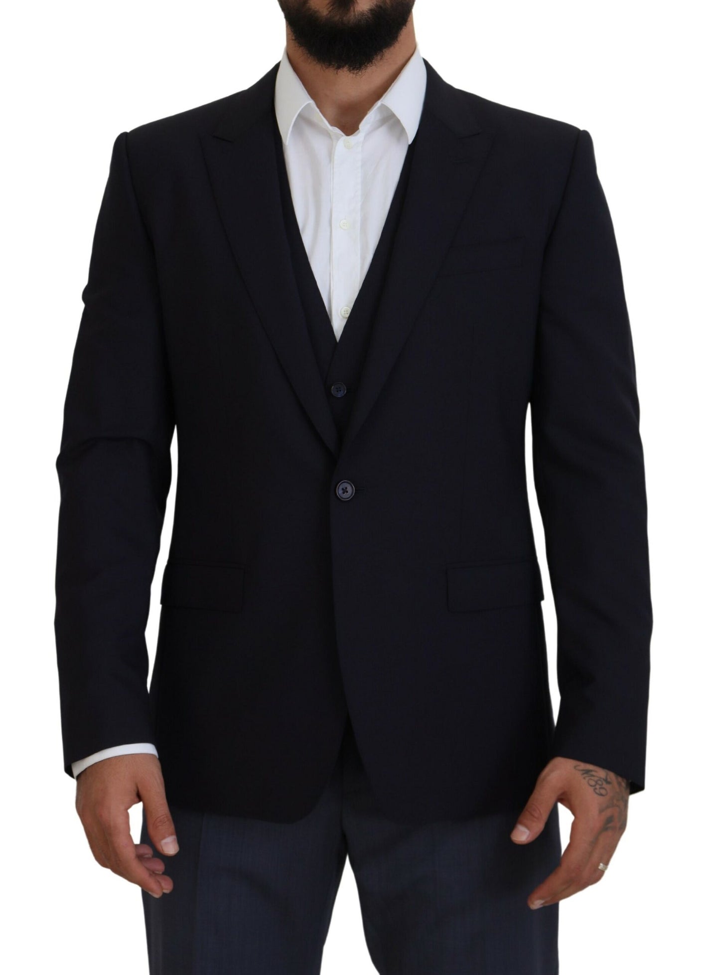 Κομψό Μείγμα από μαλλί Navy Martini Blazer