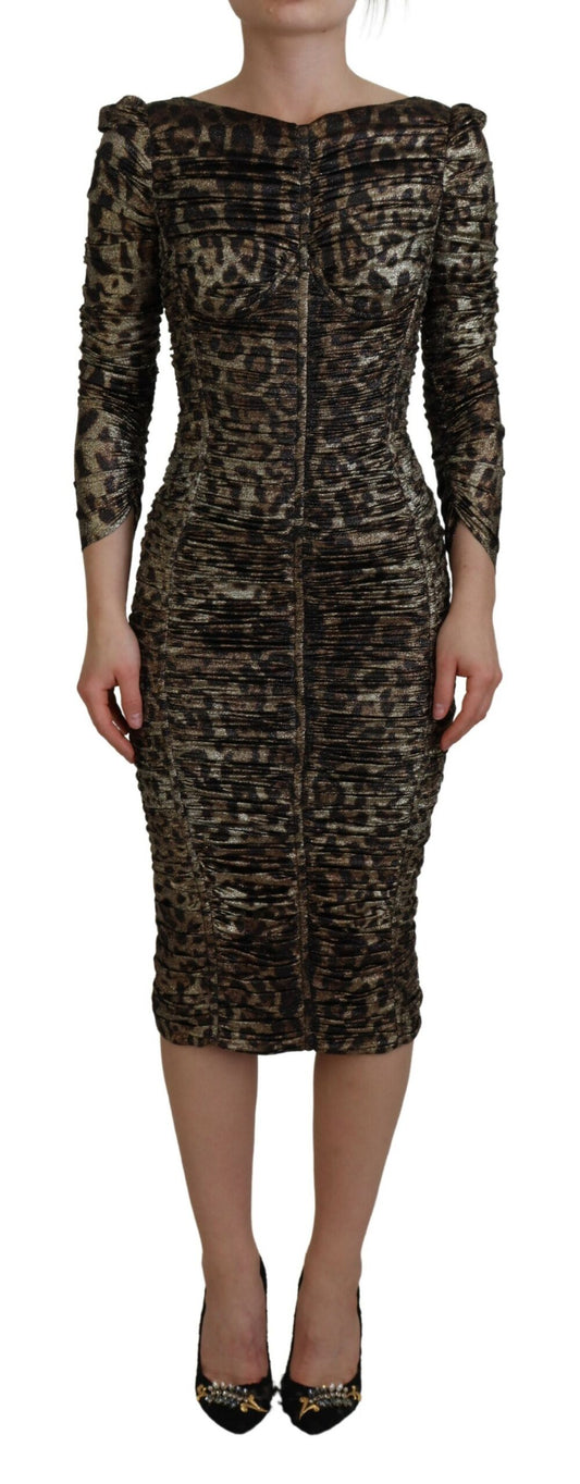 Κομψό Leopard Print Midi Bodycon Φόρεμα