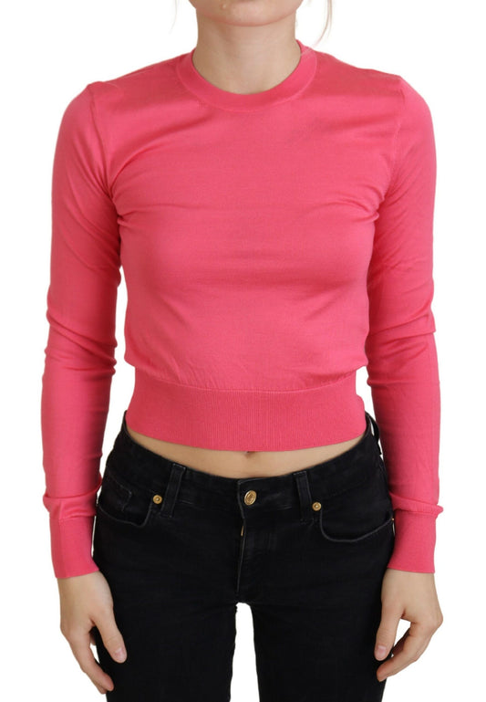 Elegant Pink Cropped Crewneck Sweater