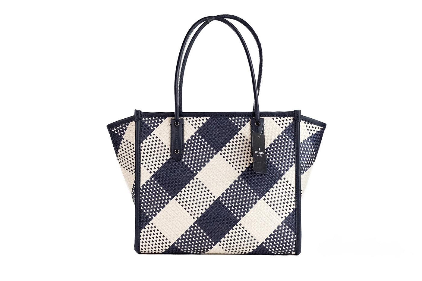 Πορτοφόλι Ella Gingham Blazer Blue Oversized Woven Shoulder Tote Τσάντα