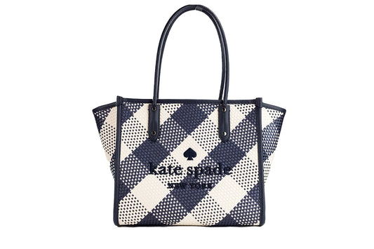 Πορτοφόλι Ella Gingham Blazer Blue Oversized Woven Shoulder Tote Τσάντα