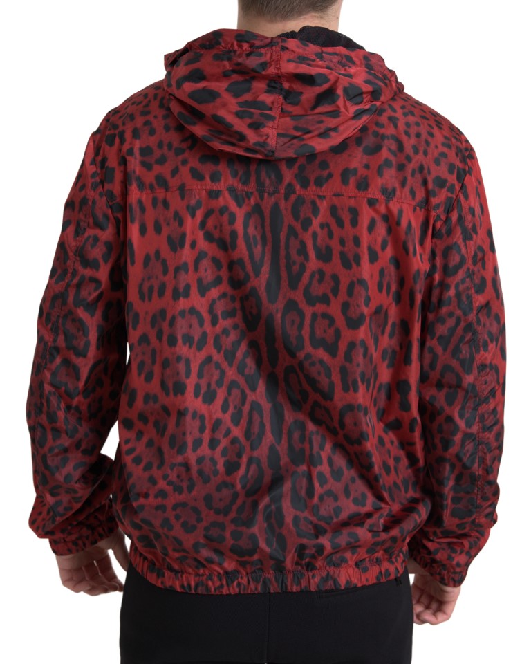 Κόκκινο Leopard Hooded Bomber Jacket