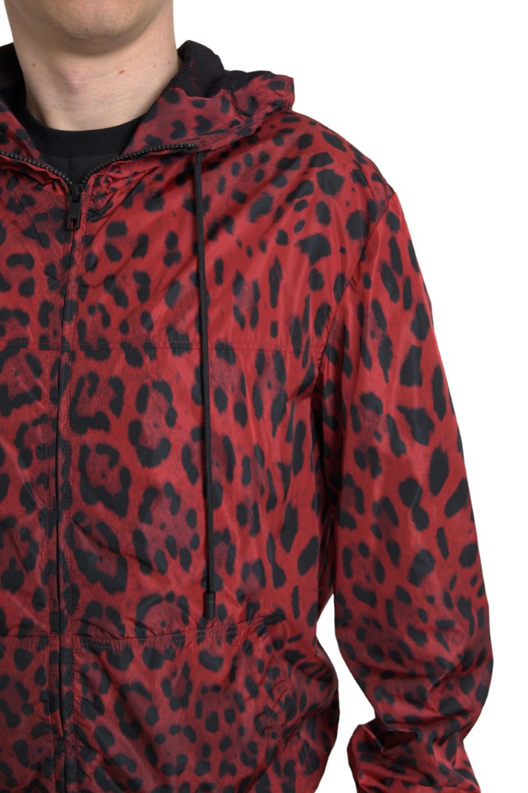 Κόκκινο Leopard Hooded Bomber Jacket