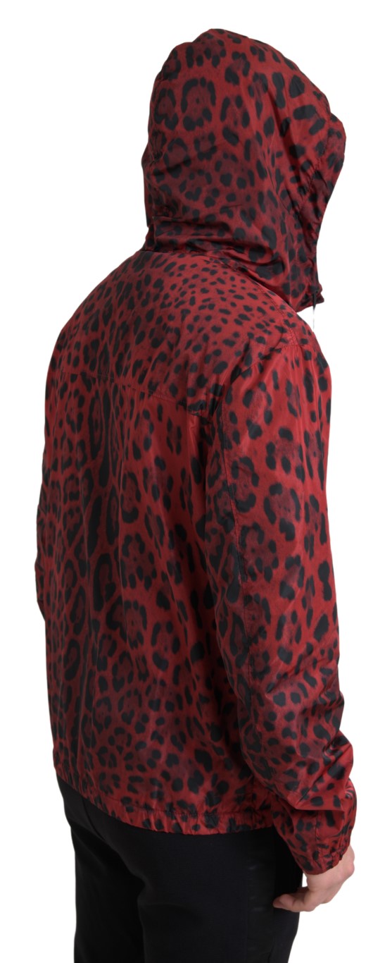 Κόκκινο Leopard Hooded Bomber Jacket