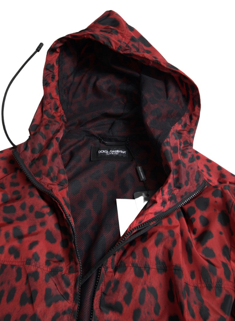 Κόκκινο Leopard Hooded Bomber Jacket