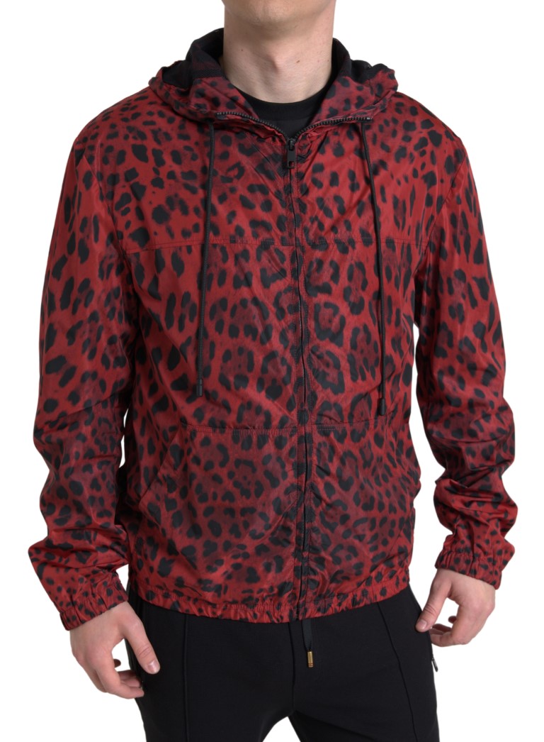 Κόκκινο Leopard Hooded Bomber Jacket