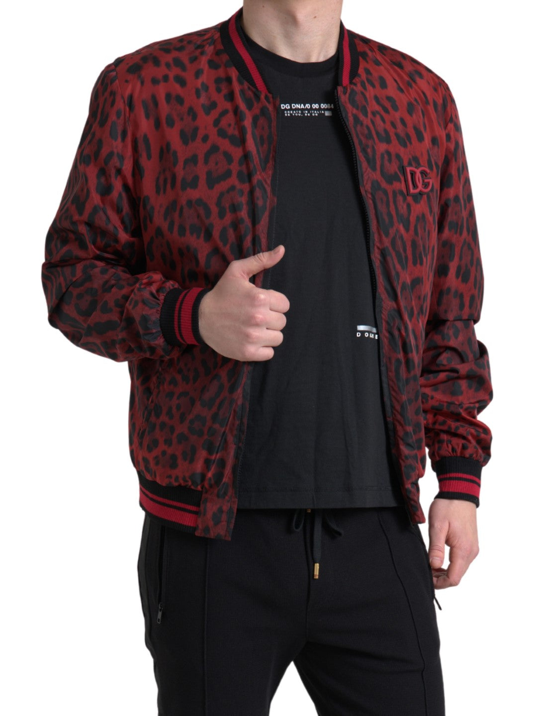 Κόκκινο Leopard Print Bomber Jacket