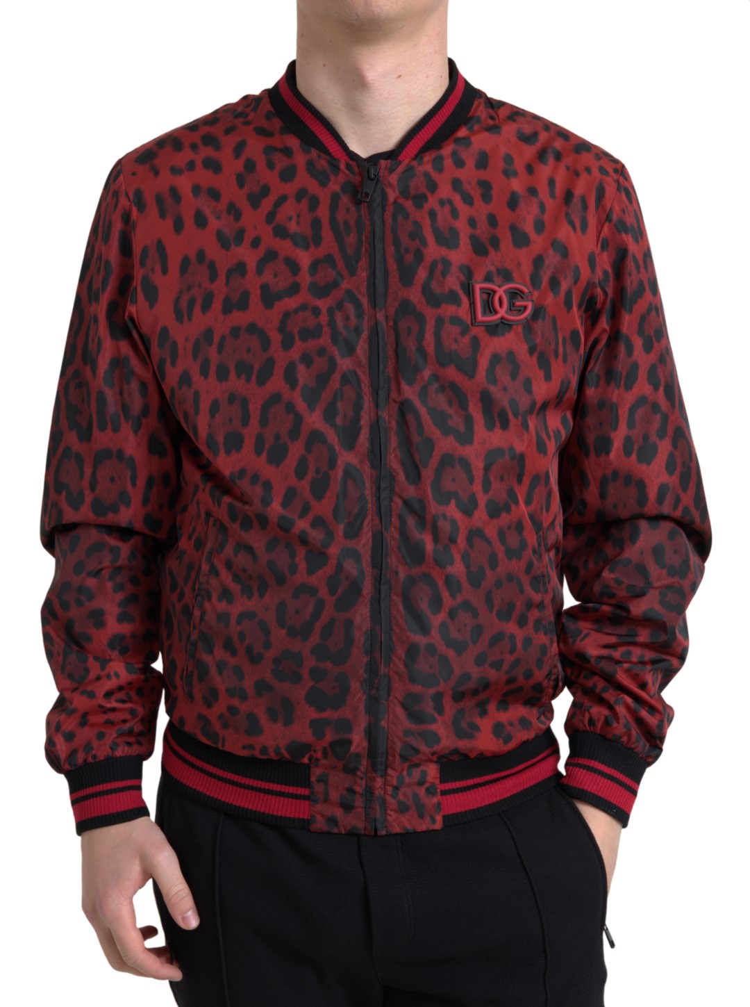 Κόκκινο Leopard Print Bomber Jacket