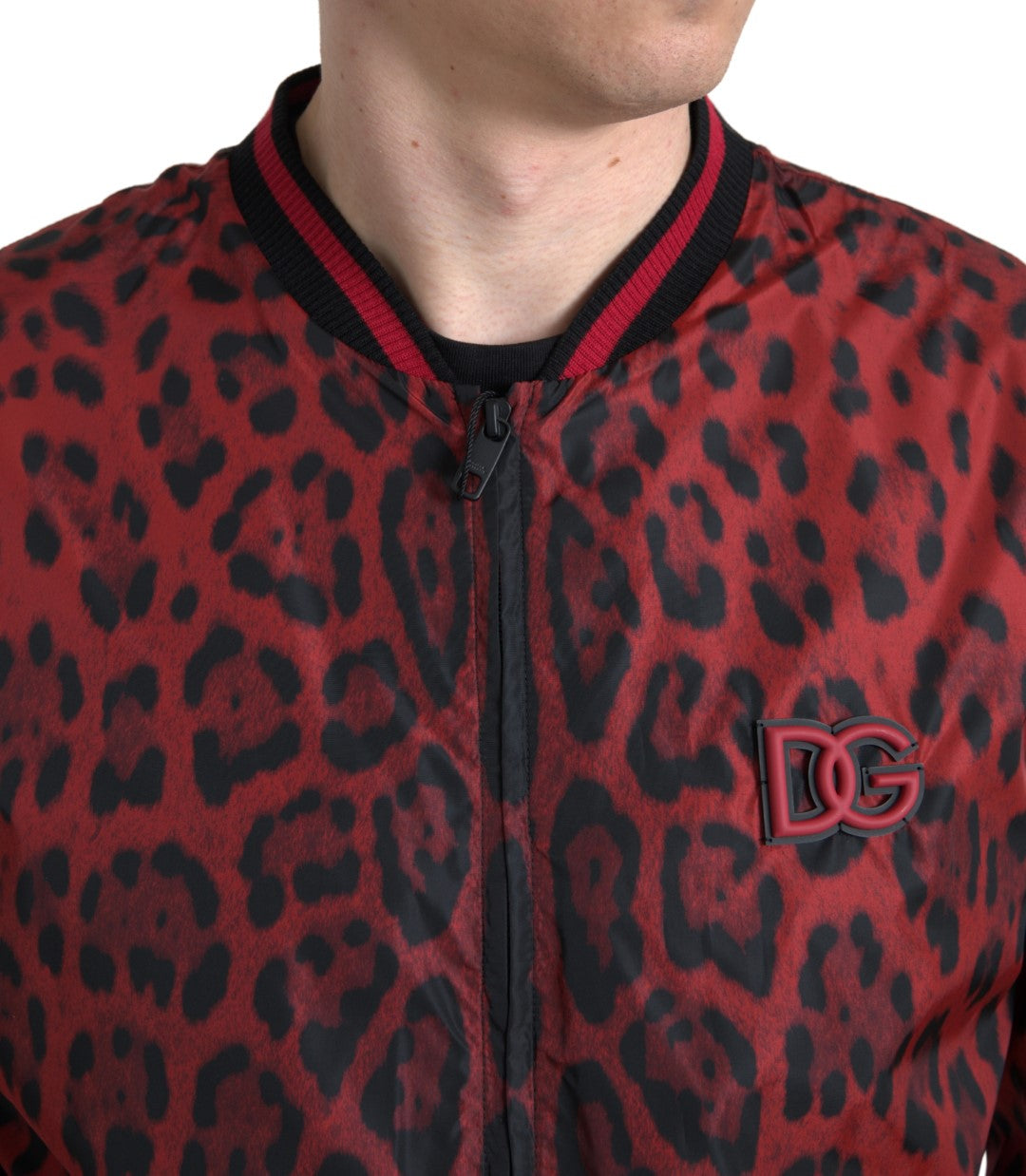 Κόκκινο Leopard Print Bomber Jacket