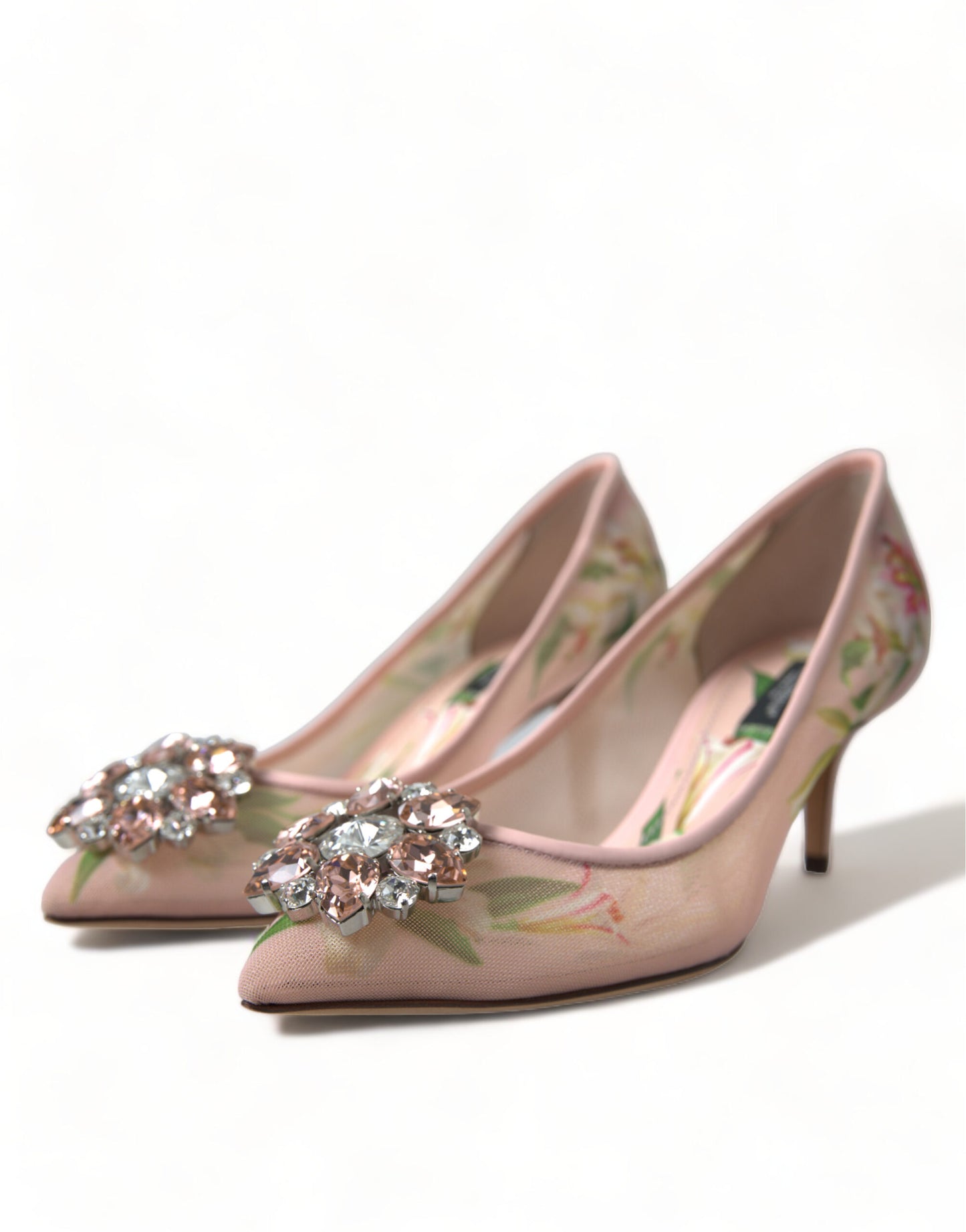 Elegant Pink Floral Crystal Pumps