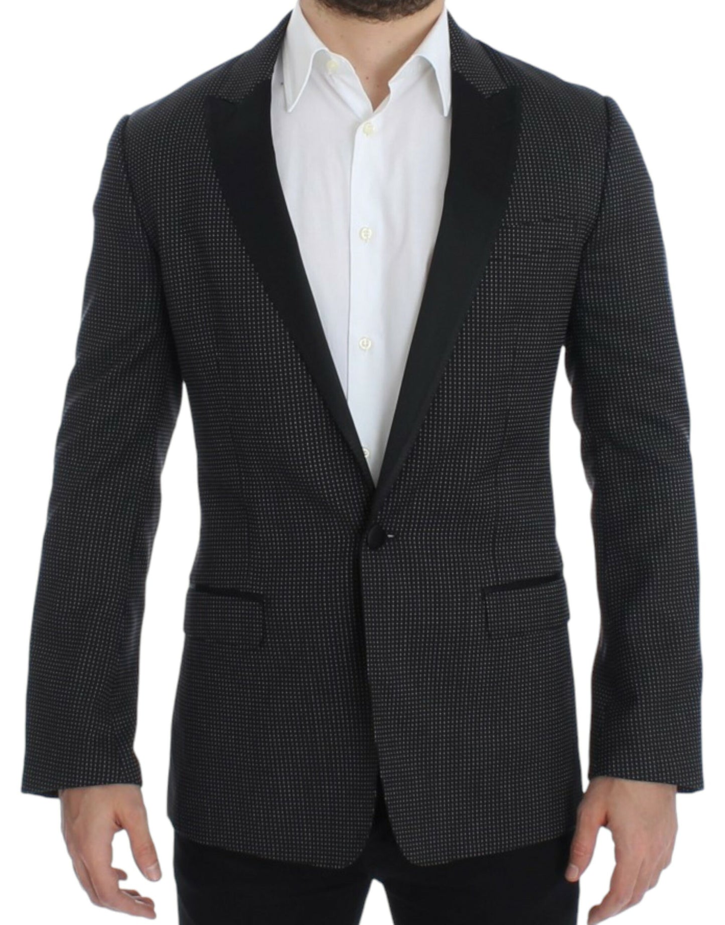 Κομψό μαύρο σακάκι με κουκκίδες Slim Fit Blazer