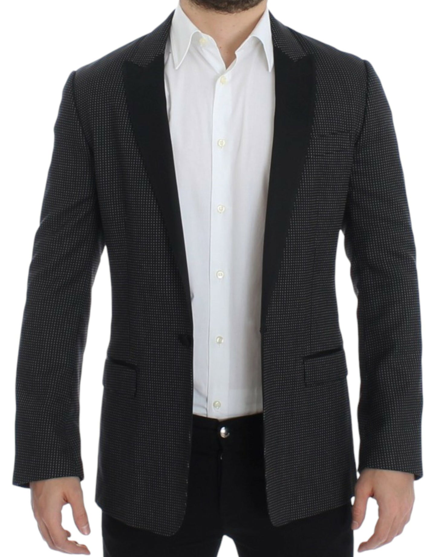 Κομψό μαύρο σακάκι με κουκκίδες Slim Fit Blazer