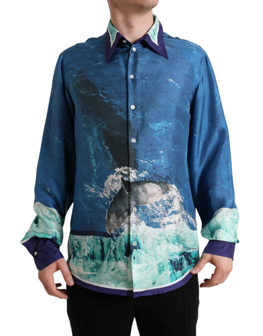 Elegant Ocean Print Silk Shirt