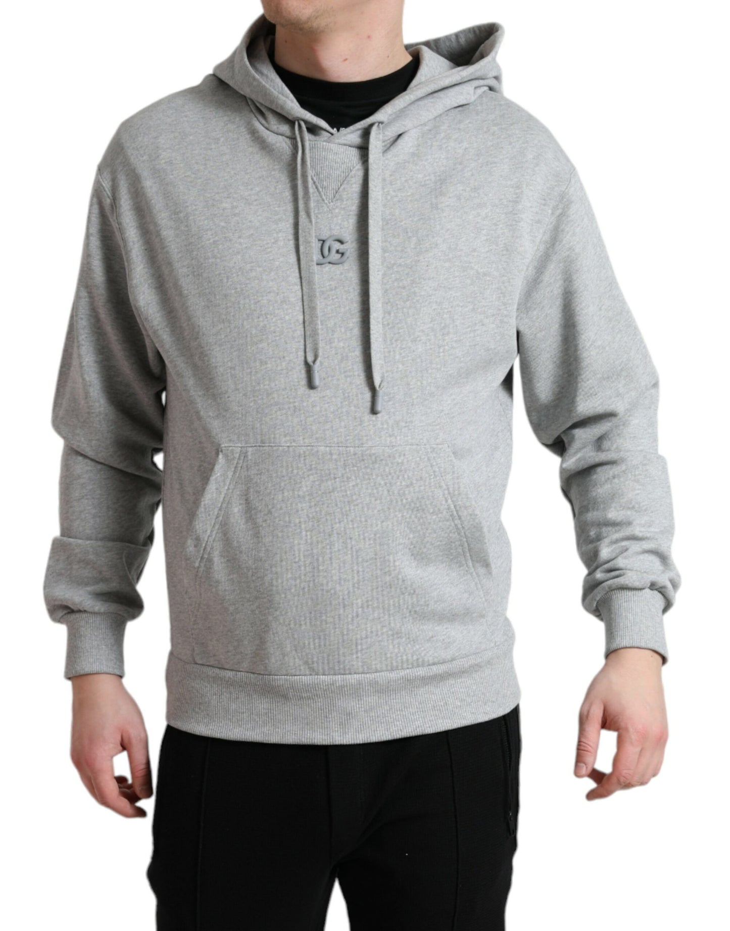 Chic Gray Logo Hooded Cotton Sweater