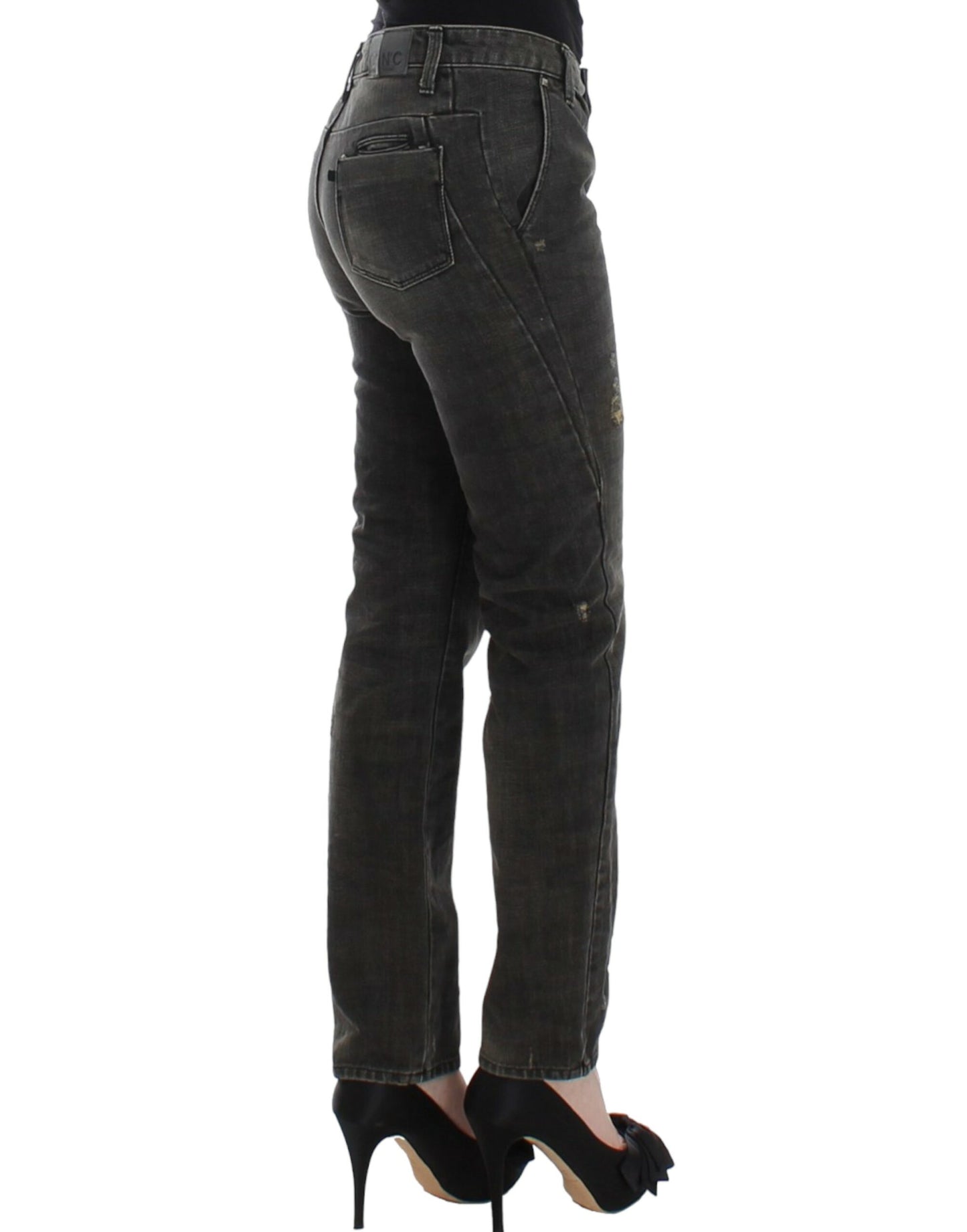 Sleek Grey Straight Leg Distressed Jeans