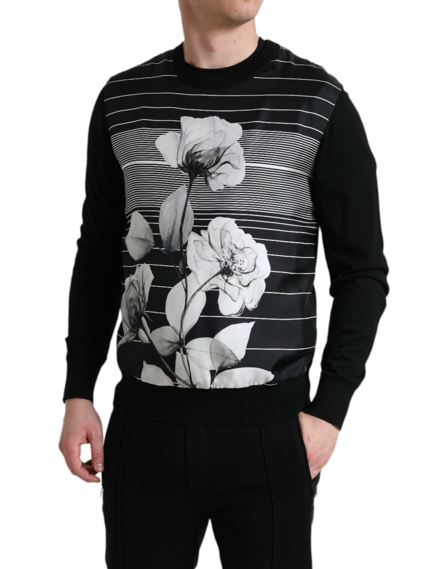 Elegant Floral Print Crew Neck Sweater