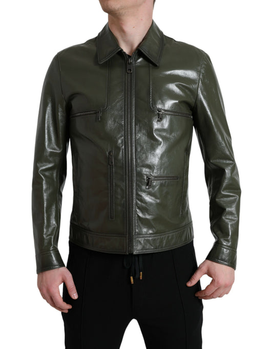 Emerald Elegance Δερμάτινο Biker Jacket