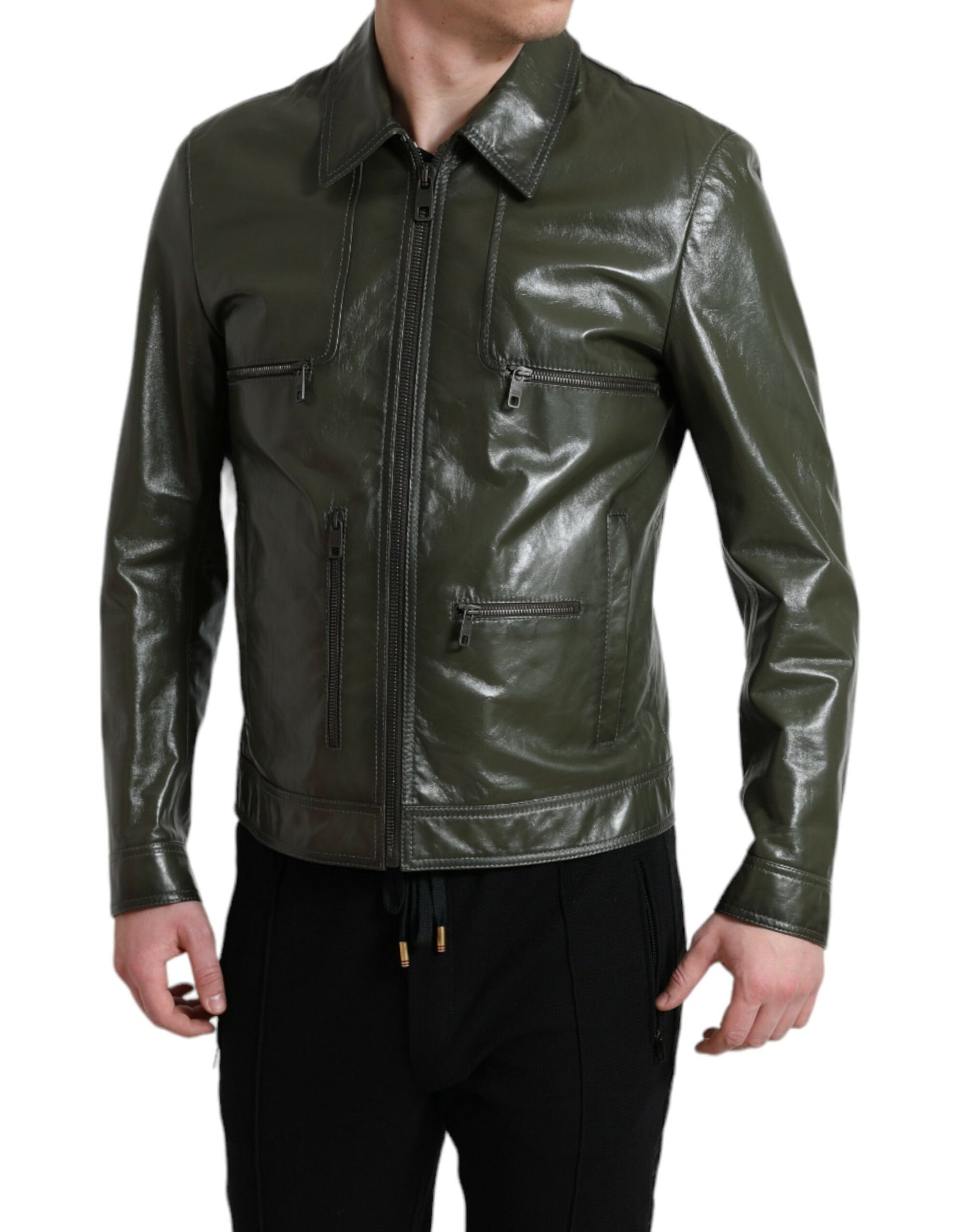 Emerald Elegance Δερμάτινο Biker Jacket