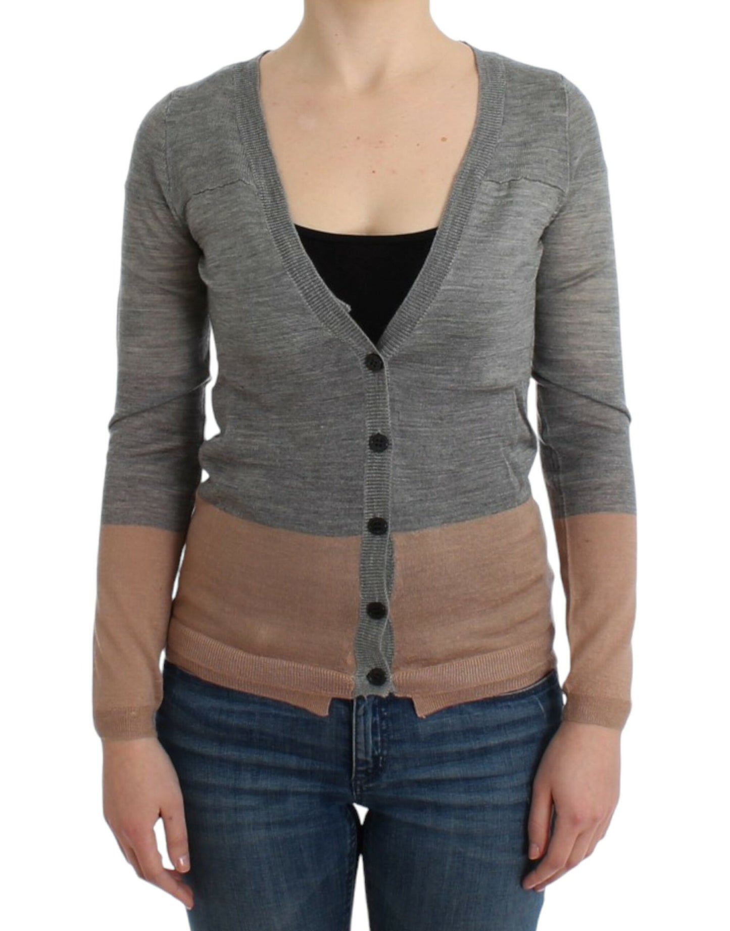 Elegant Gray Acrylic & Wool Cardigan