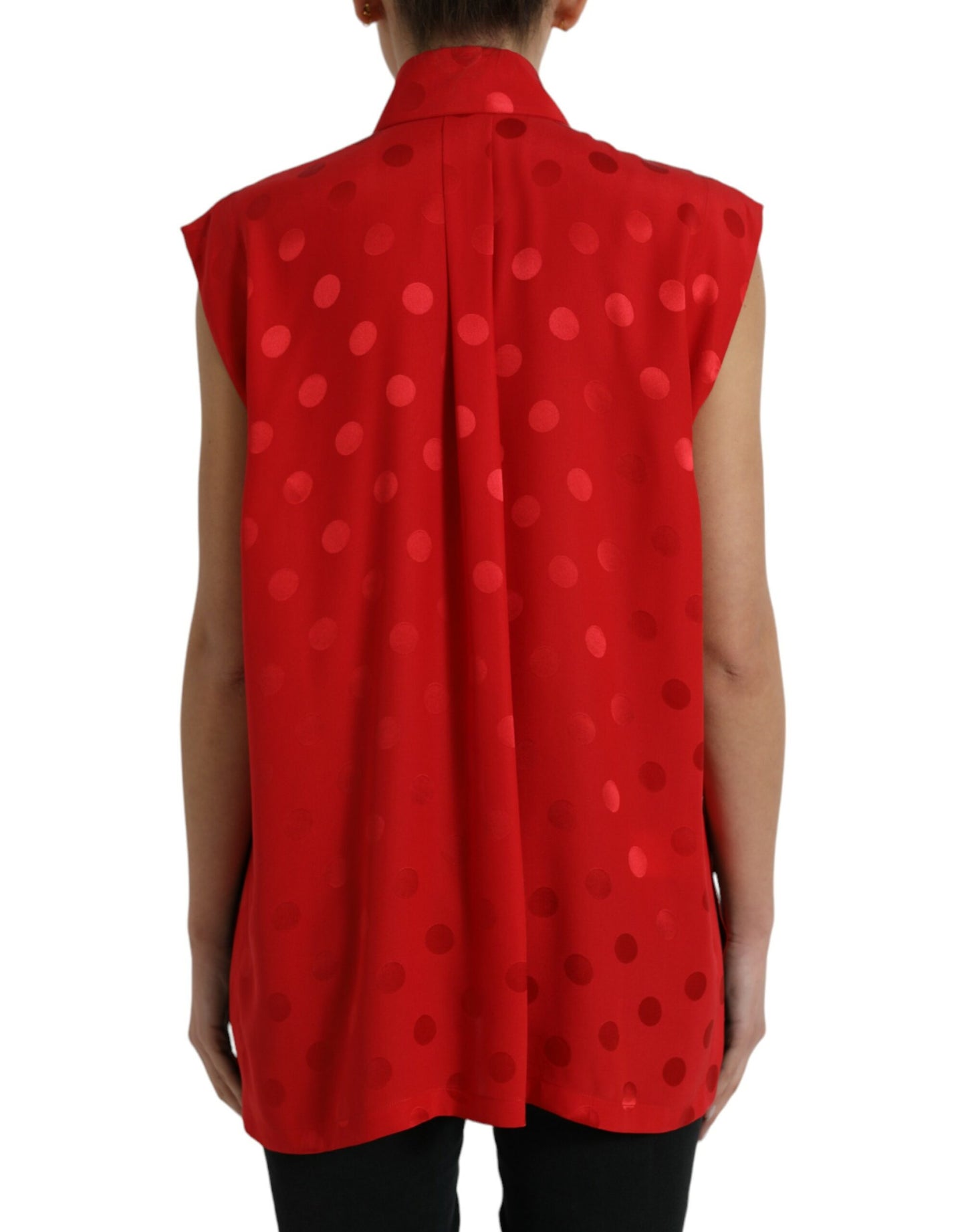 Elegant Polka Dot Sleeveless Silk Blouse