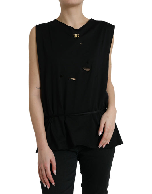 Elegant Black Round Neck Tank Top