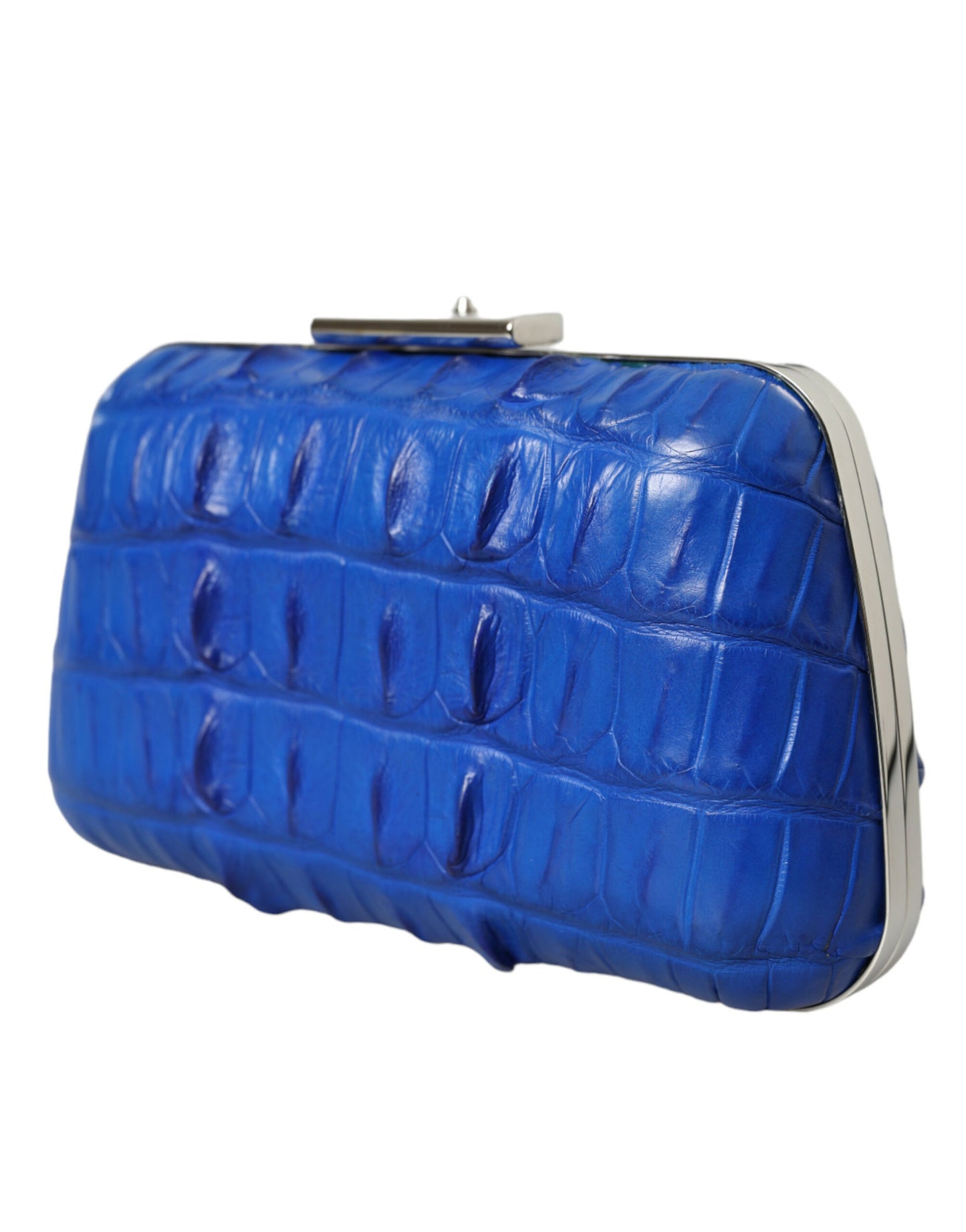 Electric Blue Crocodile Skin Clutch