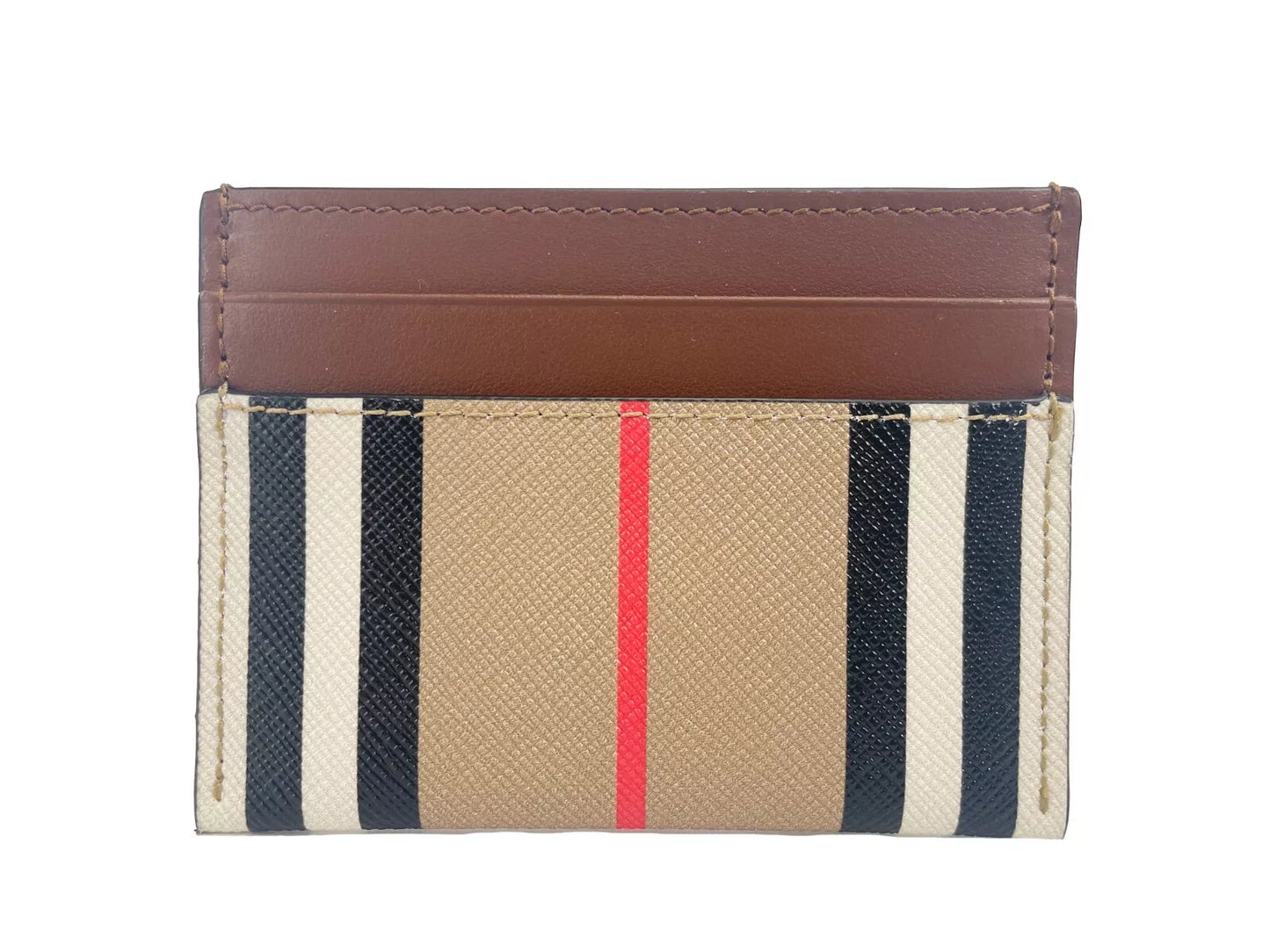 Πορτοφόλι Sandon Tan Canvas Check Printed Leather Slim Card Case Wallet