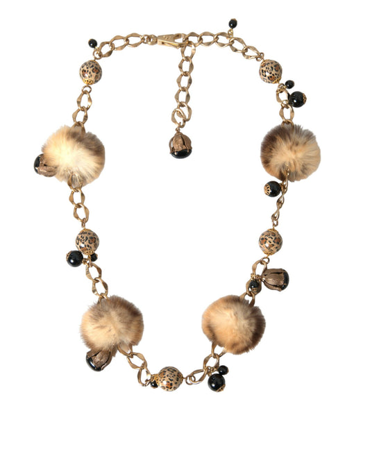 Ζώνη με αλυσίδα από χρυσό ορείχαλκο Leopard Fur Pearl Collier