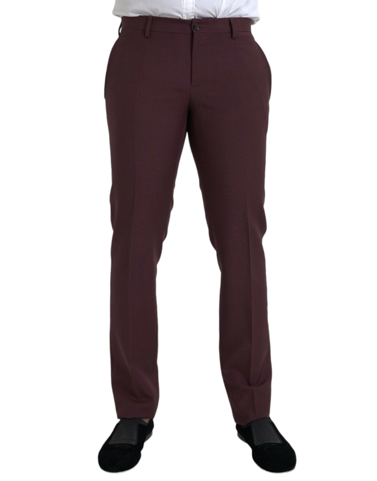 Maroon Wool Men Slim Fit Dress Pants