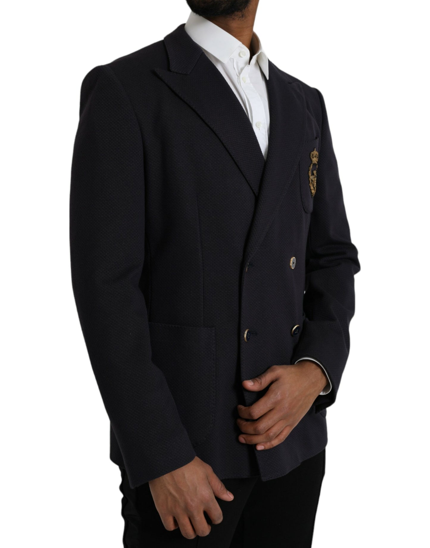 Dark Blue Crown Bee Double Breasted Blazer