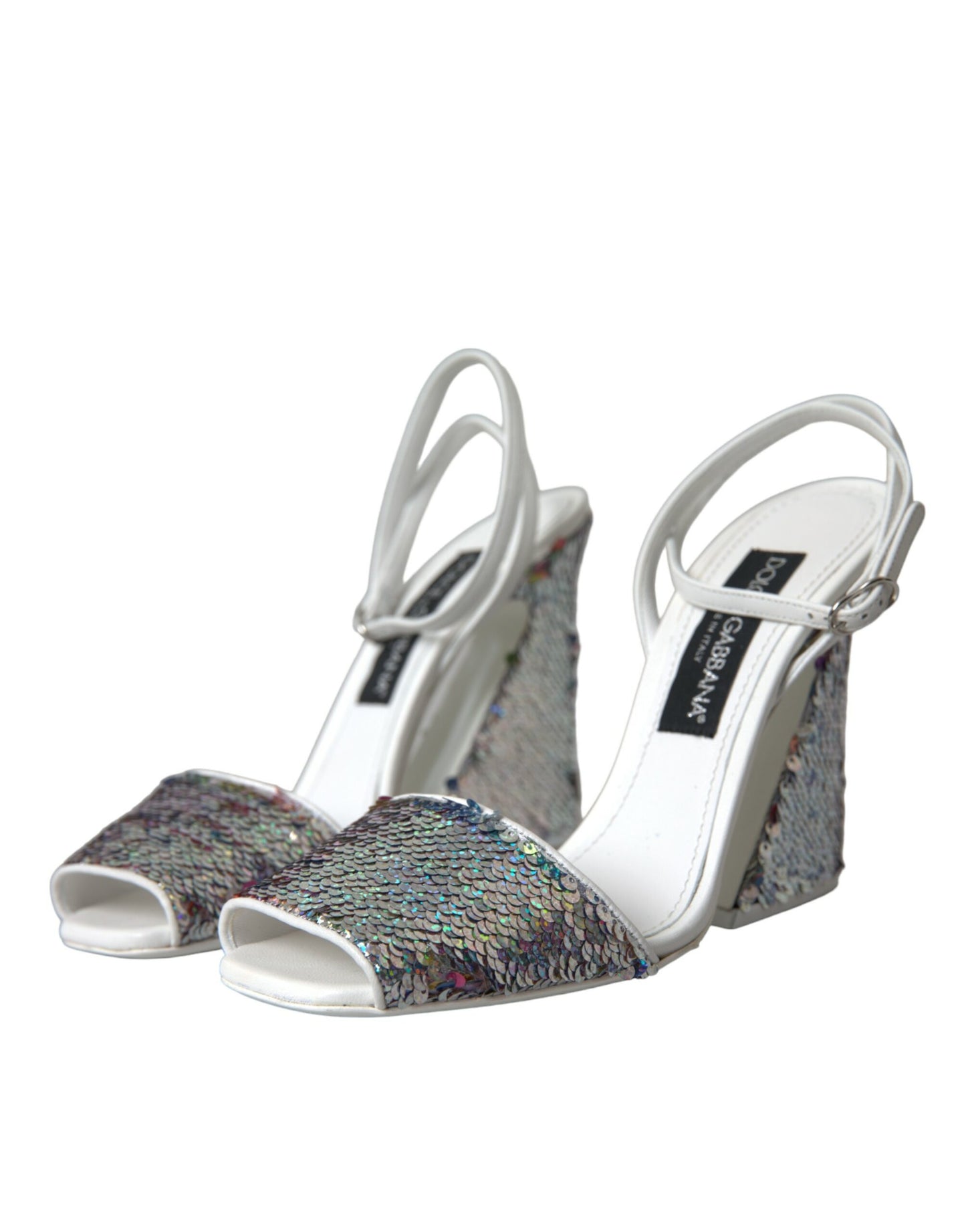 White Silver Sequin Ankle Strap Sandals Shoes