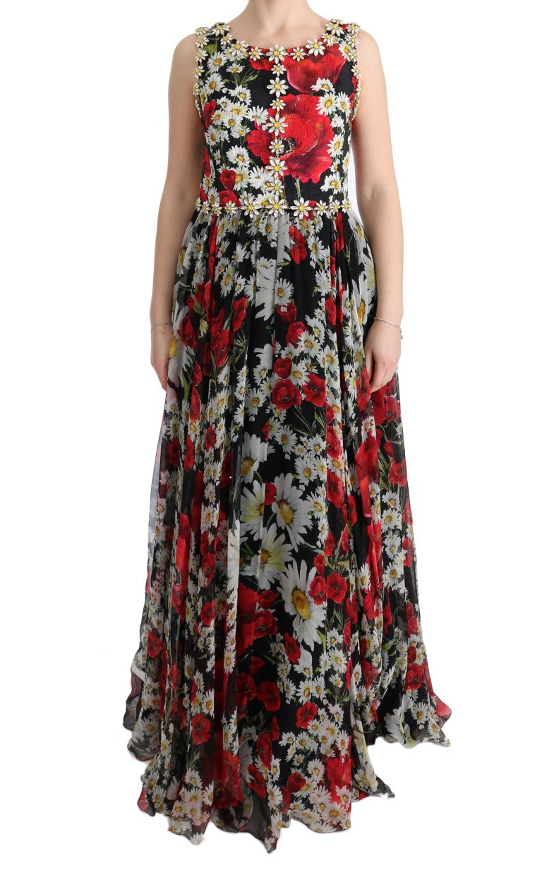 Floral Maxi Gown με Sunflower print και κρύσταλλα