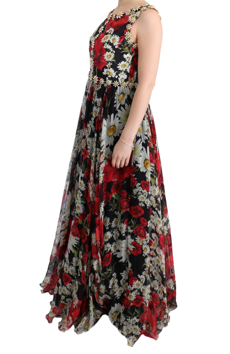 Floral Maxi Gown με Sunflower print και κρύσταλλα