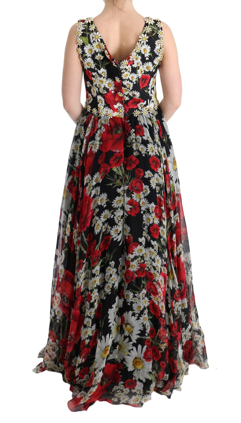 Floral Maxi Gown με Sunflower print και κρύσταλλα