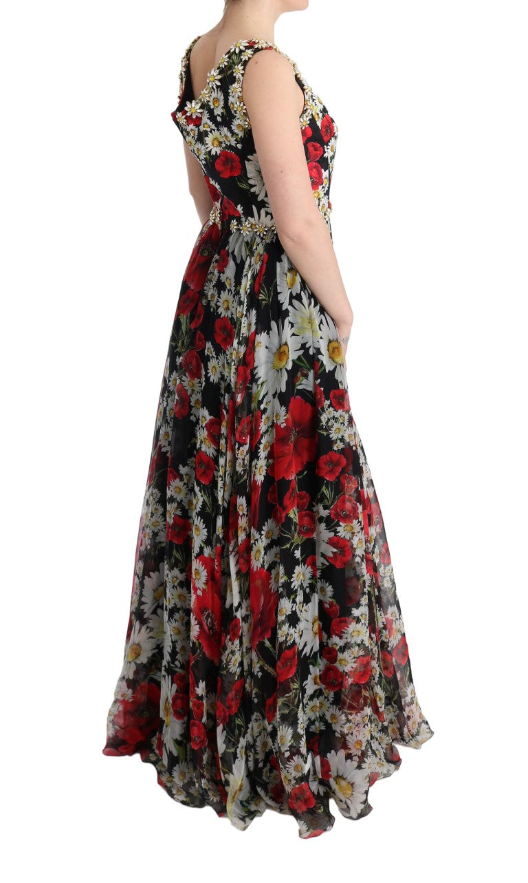 Floral Maxi Gown με Sunflower print και κρύσταλλα